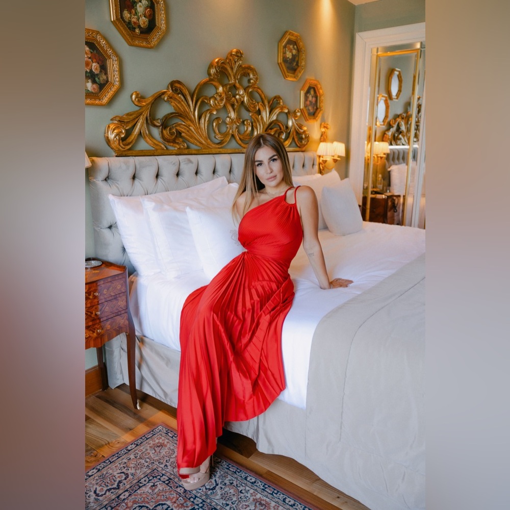 Red Asymmetrical One shoulder dress
